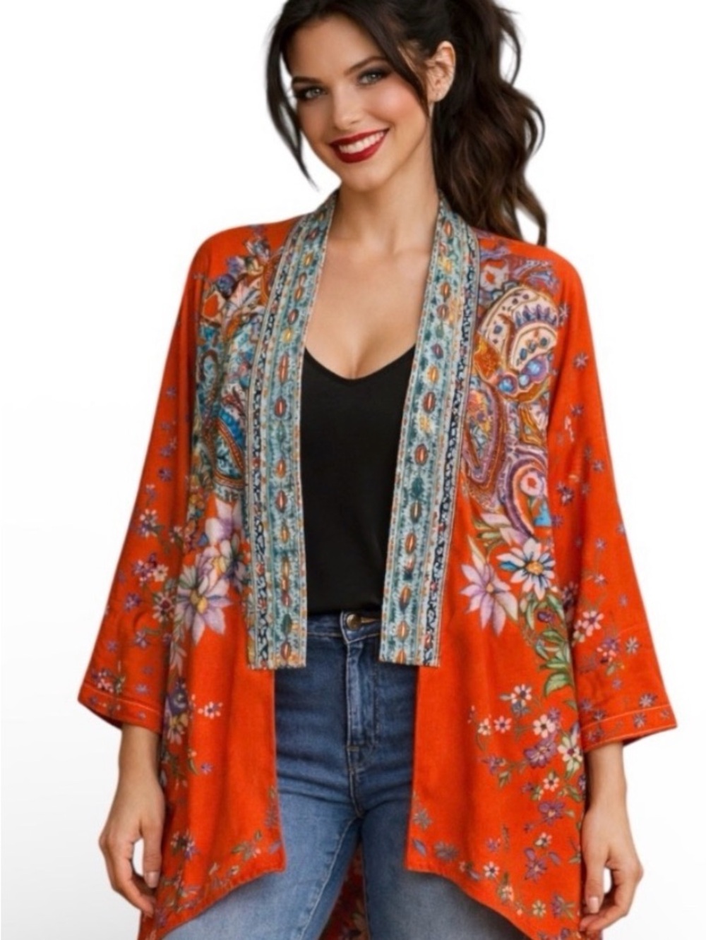 NWOT Johnny Was Oronoco Embroidered Silk Kimono